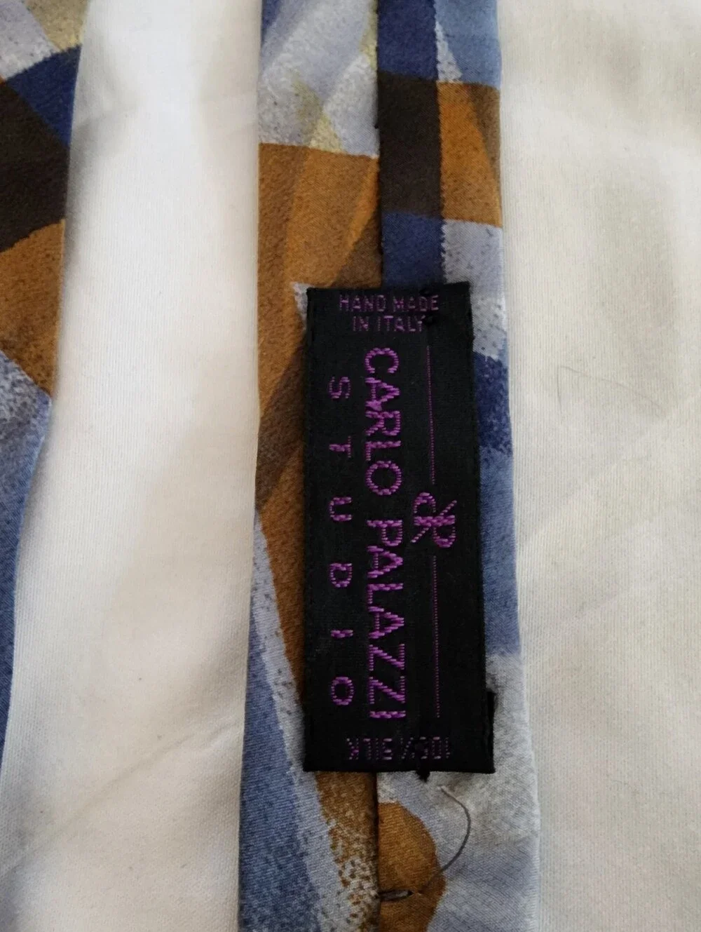 Abstract Geometric Pattern Men's Tie in Blue and Brown